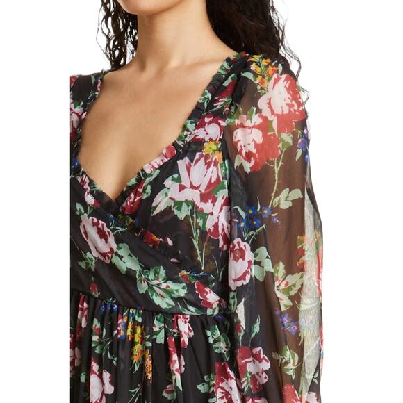 byTiMo NWT Rose Field Wrap Dress Midi Floral Size S Ruffle Trim Long Sleeves - Picture 3 of 12